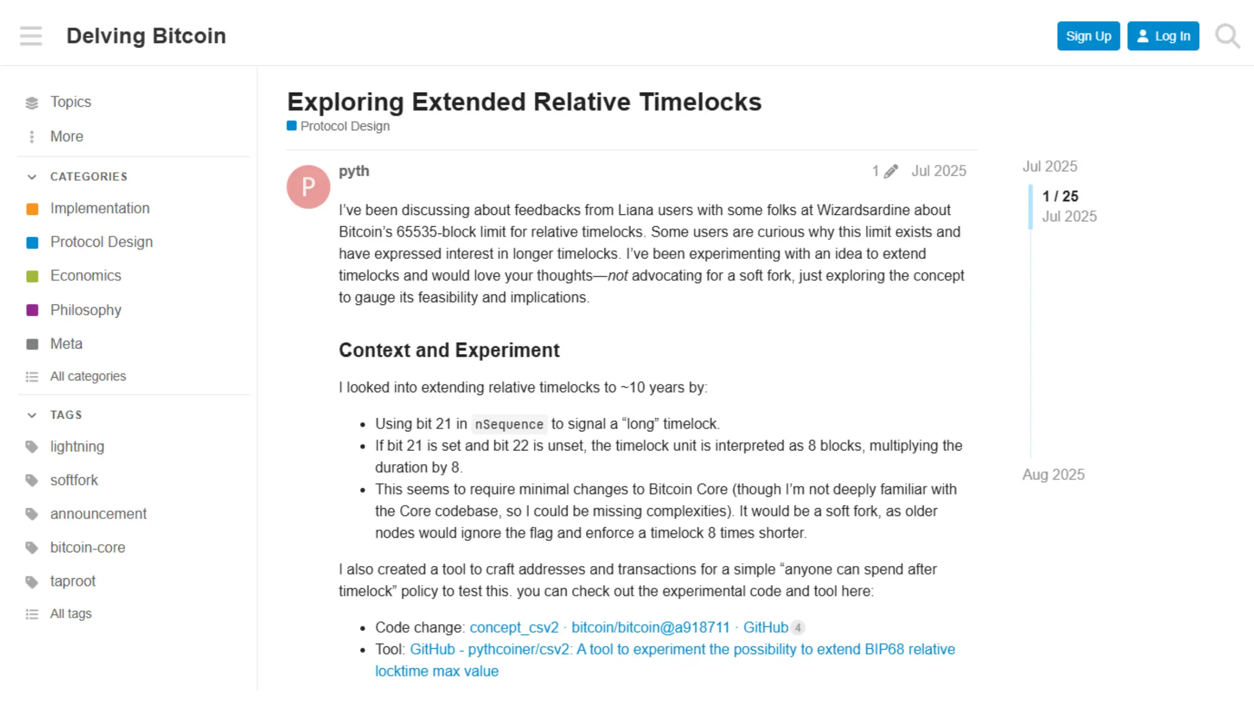 Delving Bitcoin forum discussion on extended relative timelocks