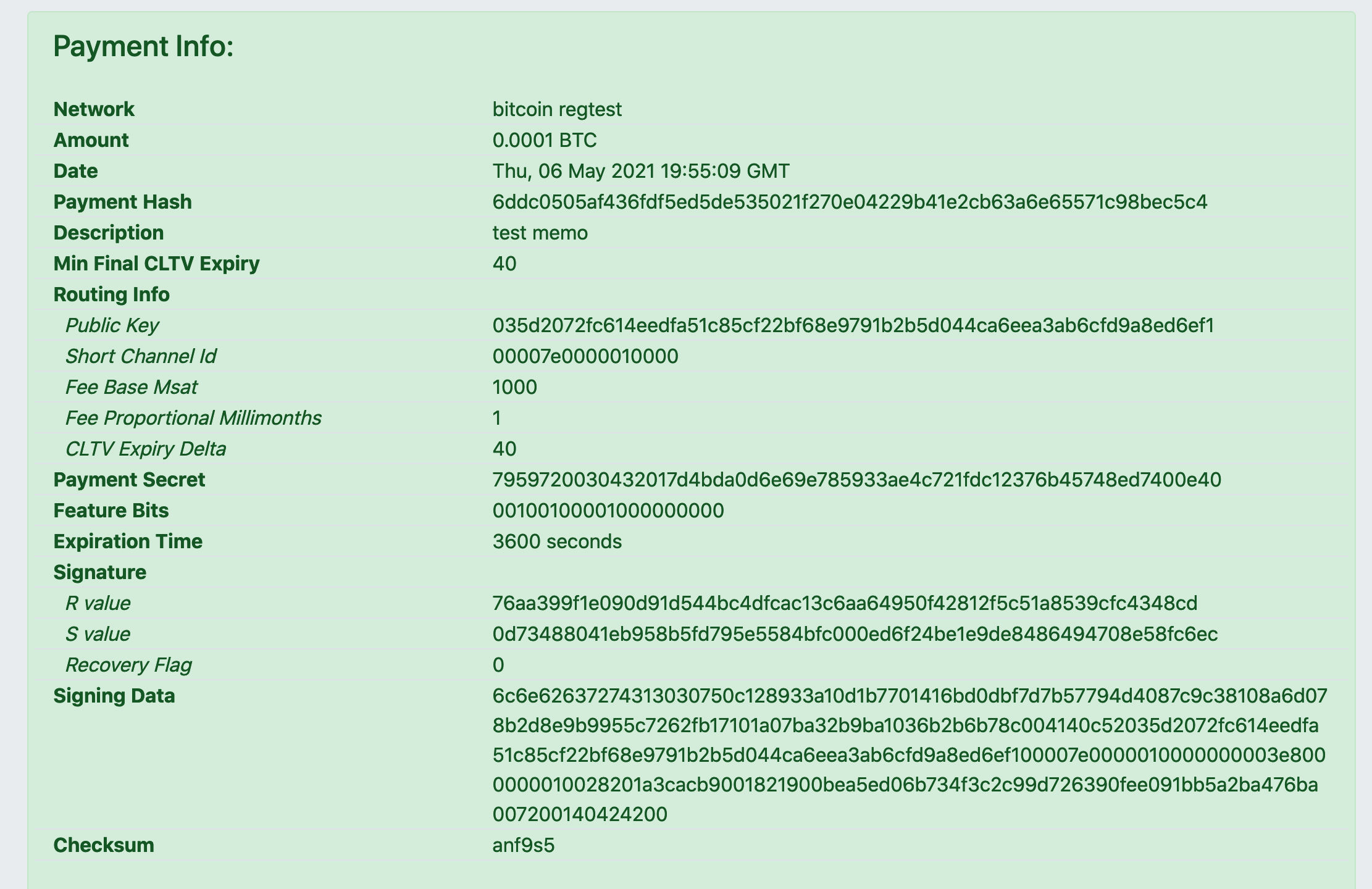 An example lightning invoice