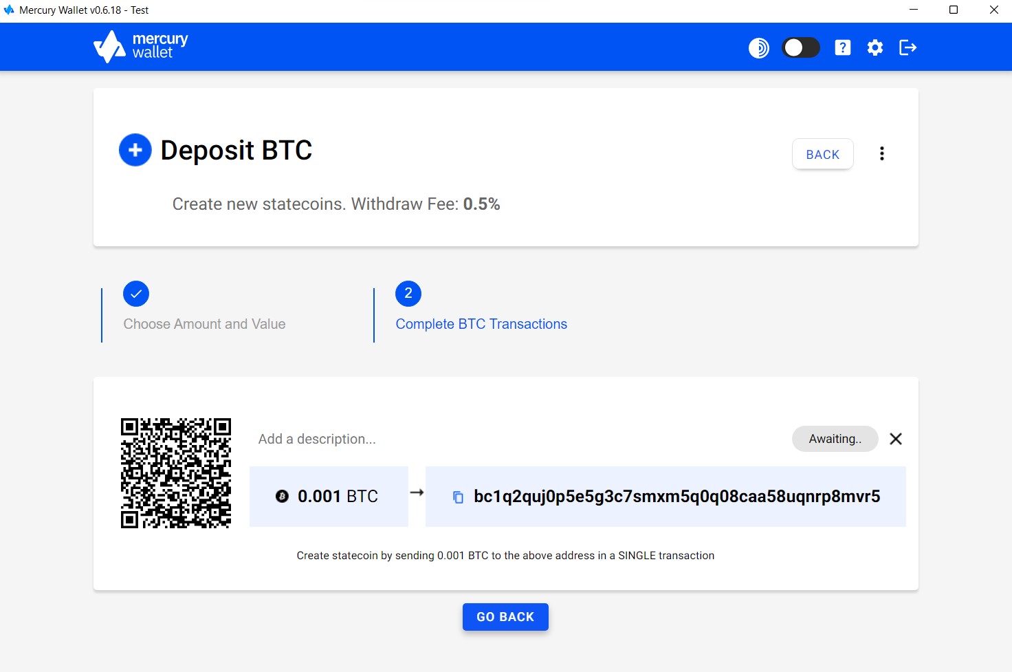 deposit btc mercury wallet address